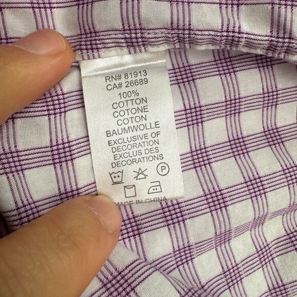 Robert Graham Button Down Shirt Men 16 Large Purple White Check Cotton Flip Cuff - Picture 12 of 16